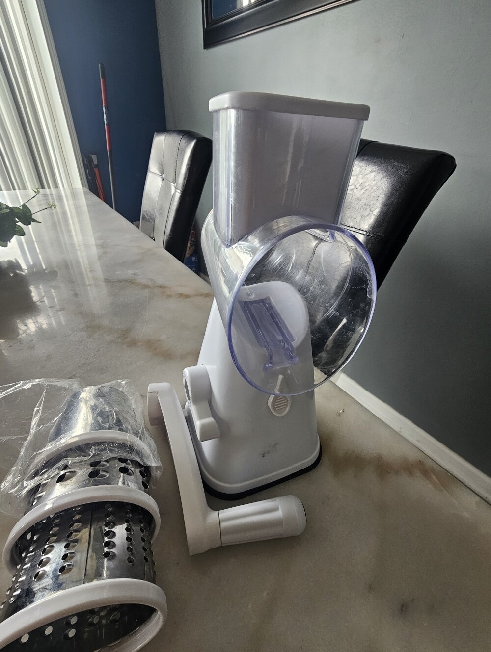 White Rotary Cheese Slicer with Interchangeable Drums